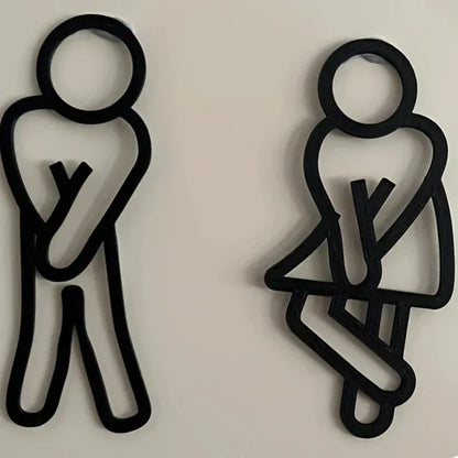 Funny Bathroom Signs for Men Women Creative 2D Flat Restroom Door Decor Restaurant Hotel Cafe Toilet Signage Wall Sticker - Urbizia