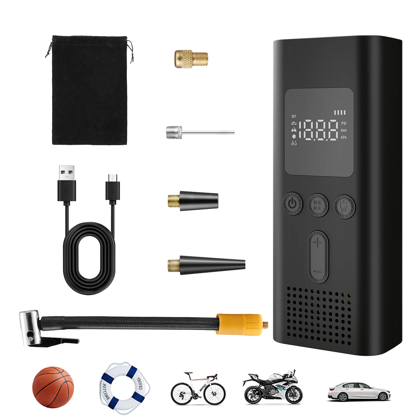 Portable Car Tire Inflator Digital Cordless Air Pump 150PSI Bike Pump  Electric Air Compressor For Car Bicycle