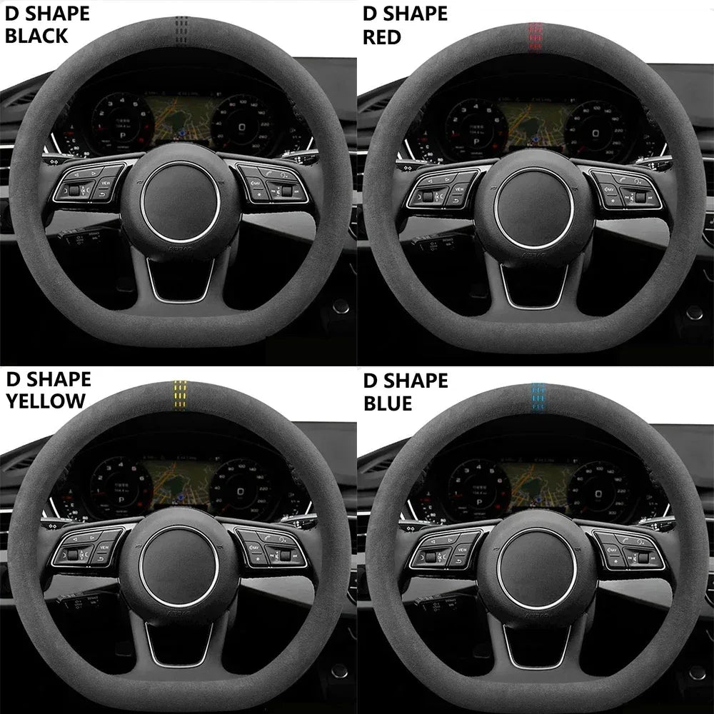 Universal Cowhide Suede Steering Wheel Cover 37–38cm - Urbizia