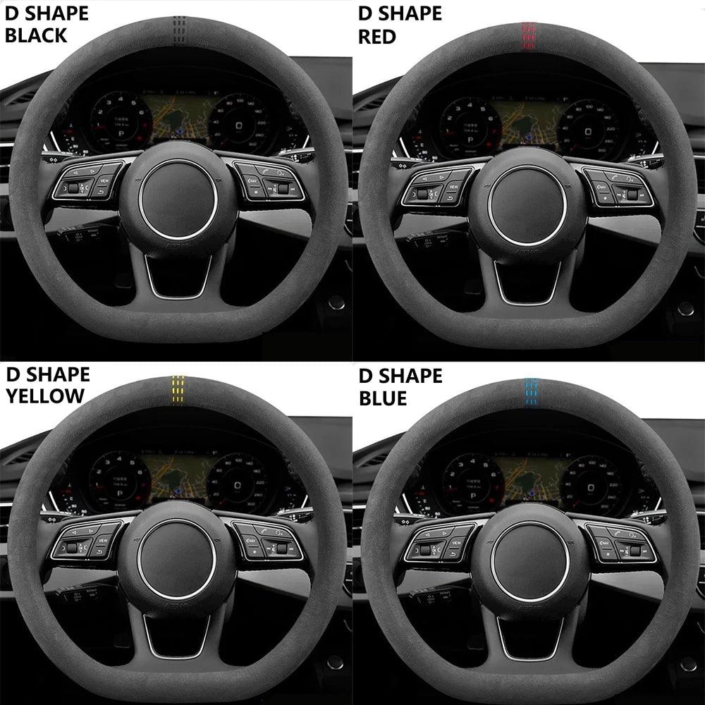 Suede Car Steering Wheel Cover Wrap – Universal 37–38cm, O or D Shape