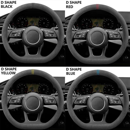Suede Car Steering Wheel Cover Wrap – Universal 37–38cm, O or D Shape