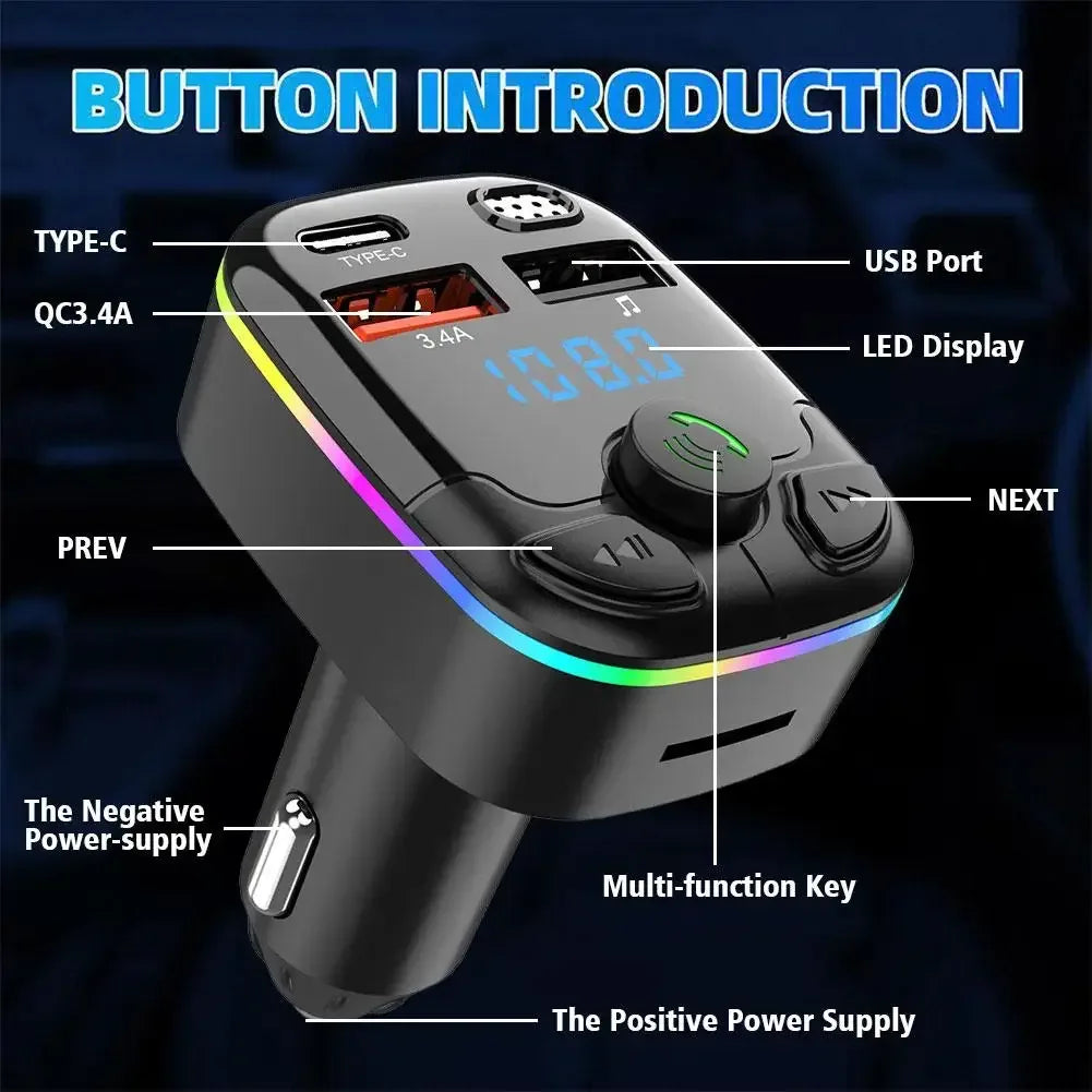Bluetooth 5.0 Car FM Transmitter with Dual USB & Handsfree Charging - Urbizia