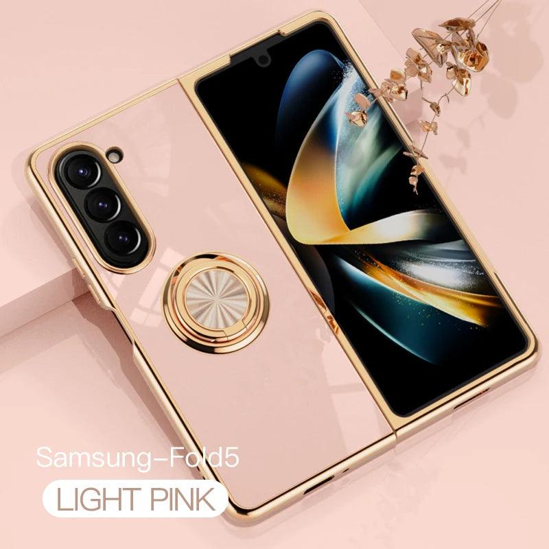 Plating Silicone Case for Samsung Galaxy Z Flip 5 4 3 Z Fold 5 ZFold ZFlip Fold5 Fold4 Flip5 Flip4 Flip3 Cover with Ring Holder