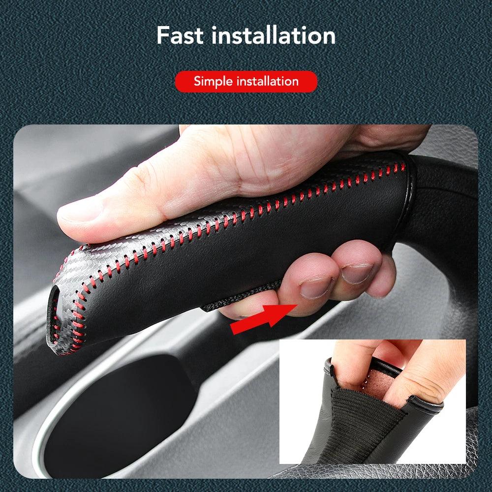 Carbon Fiber Style PU Leather Car Handbrake Cover Protective Sleeve Anti-Skid Parking Brake Handle Interior Accessories