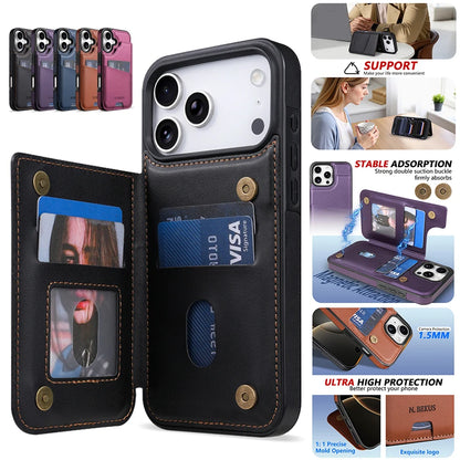 Wallet With Card Slot RFID Blocking Magnetic Flip Leather Case For iPhone 17 Pro Max 17e Air 16e 15 Plus 14 13 12 11 Cover