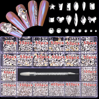 21 Grid Nail Art Diamond Flat Bottom Glass Diamond Multi-Style Special-Shaped Diamond Shiny Nail Rhinestone DIY Nail Art Jewelry