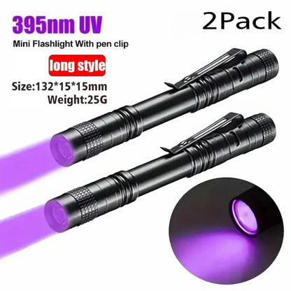 UV Flashlight 395nm Ultraviolet Torch With Pen Clip Portable AAA Batteries Used Violet Light Pet Urine Scorpion Detector UV Lamp - Urbizia