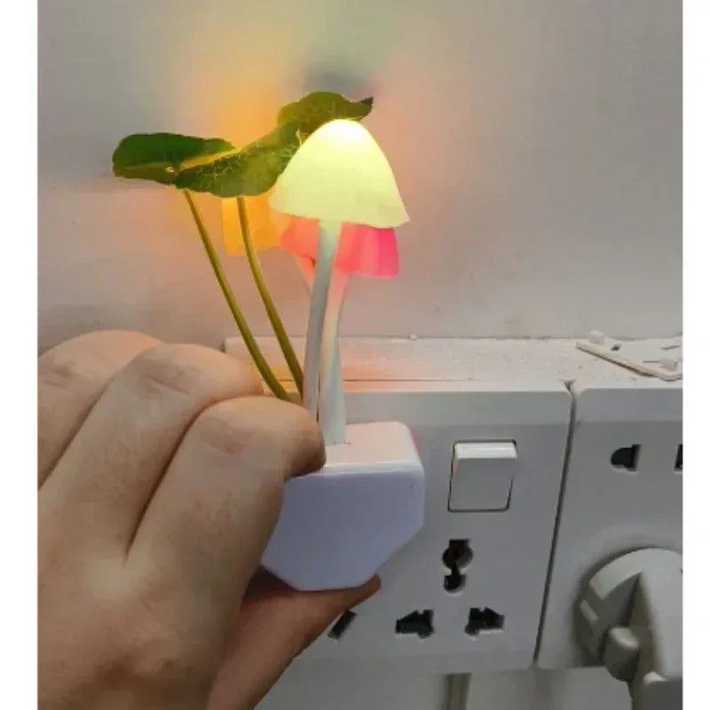 Novelty Mushroom Fungus Night Light EU & US Plug Light Sensor 220V 3 LED Colorful Mushroom Lamp Led Night Lights - Urbizia