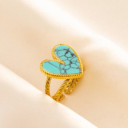 Turquoise Finger Jewelry Long Oval Sun Heart Water Drop Stainless Steel Rings For Women Men Accessories Gold Plated Open Anillos