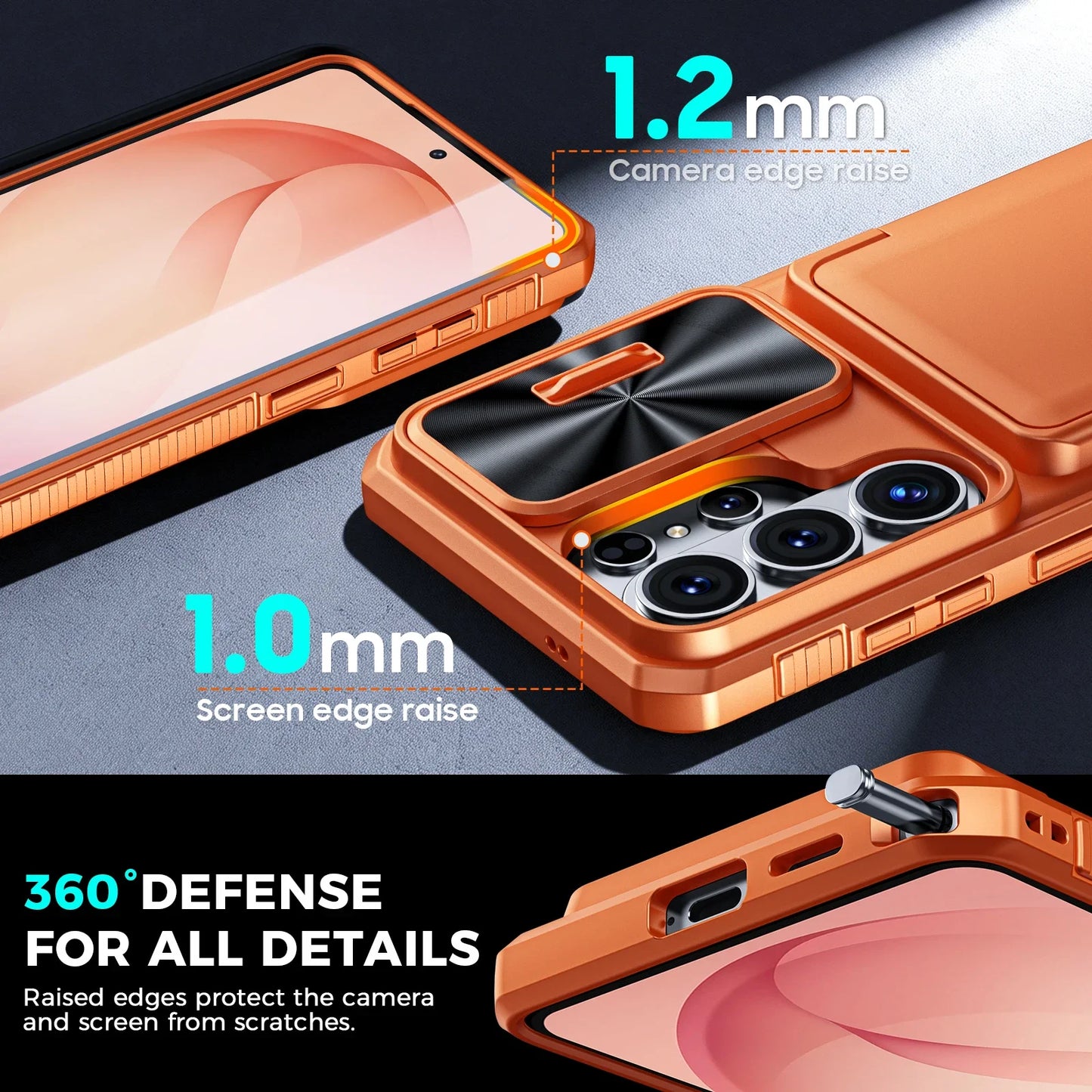 for Galaxy S26 Ultra Case Wallet RFID,Cards Holder,Camera Cove,Full Body Rugged Shockproof Silicone Protective Phone Case-orange