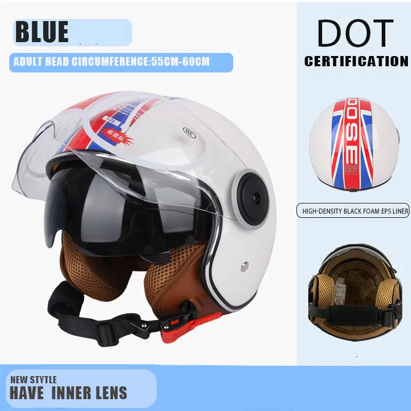 DOT Certified Vintage Open Helmet Motorcycle Open Face Helmet Retro 3/4 Helmet Cruise Casco Casque Moto Men Women