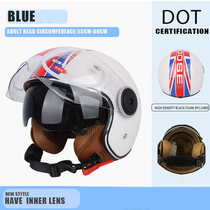 DOT Certified Vintage Open Helmet Motorcycle Open Face Helmet Retro 3/4 Helmet Cruise Casco Casque Moto Men Women