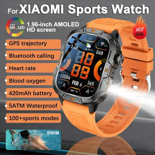 2025 New For Xiaomi Military Bluetooth Call Smart Watch Men 1.96" AMOLED Screen 5ATM Waterproof GPS Outdoor Sports Smartwatches - Urbizia