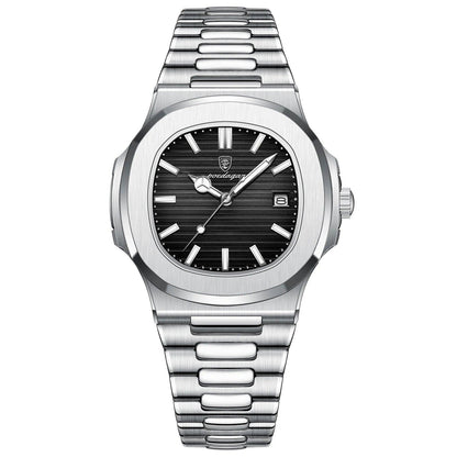 POEDAGAR Square Luxury Men Wristwatch Waterproof Luminous Date Stainless Steel Male Clock Business Sports Quartz Watches For Men