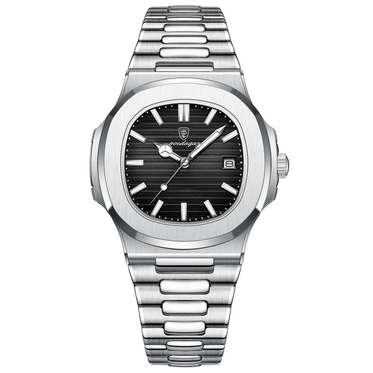 POEDAGAR Luxury Brand Men's Quartz Wristwatch Stainless Steel Waterproof Luminous Date Man Clock Square Business Watches For Men