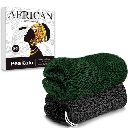 PeaKalo Authentic African Net Sponge-2Pcs Exfoliating Bath Shower Loofah Sponge, Gentle Back Scrubber for All Skin Types,Durable