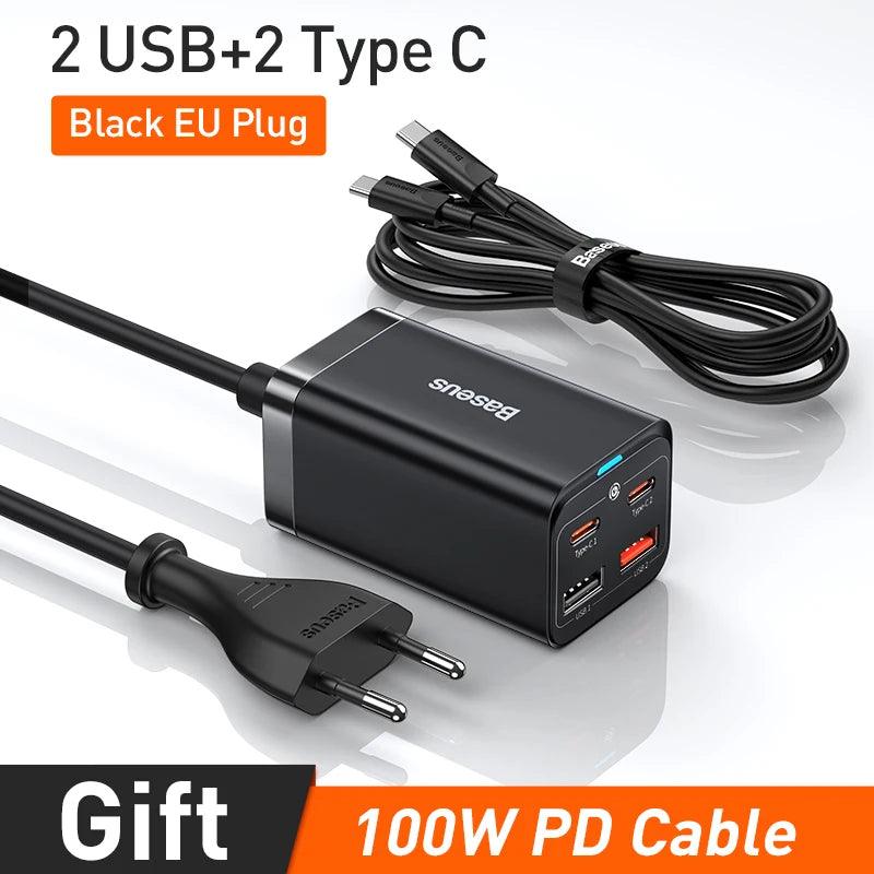 Baseus GaN3 100/ 65W Desktop Charger Quick Charge QC 3.04.0 USB C Type C Phone Charger For iPhone15 Huawei Xiaomi MacBook Laptop