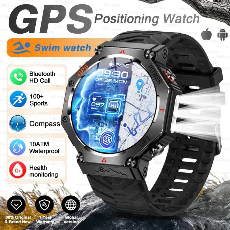 T-Rex 3 Ultra Military Grade GPS Smart Watch 10ATM Waterproof Compass Altimeter Barometric AMOLED Men HD Call Sports Smartwatch - Urbizia