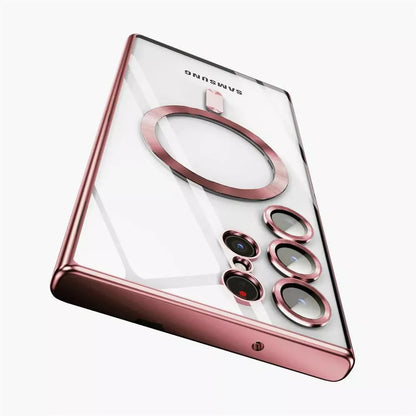 Luxury Plating Magnetic Clear Case For Samsung S26 S25 S24 S23 Ultra Plus S26 For Magsafe Wireless Charge Lens Protection Cover