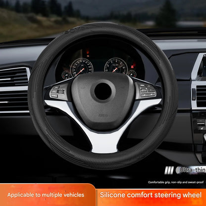Car silicone steering wheel cover for men and women, sweat-absorbing and non-slip, universal for all seasons, thin and soft