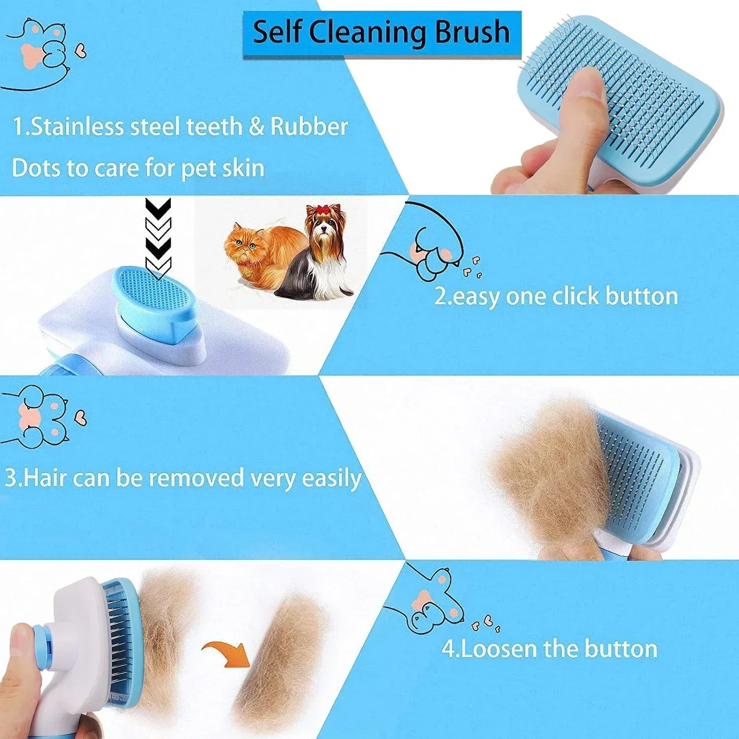 Dog Hair Remover Brush Cat Dog Hair Grooming And Care Comb For Long Hair Dog Pet Removes Hairs Cleaning Bath Brush Dog Supplies - Urbizia