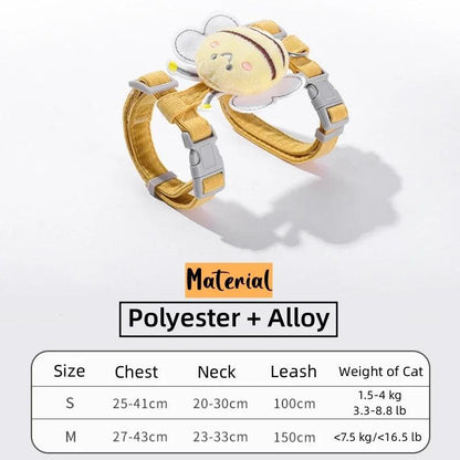 Cartoon Bee Cat Harness and Leash Set – Small & Medium Pets