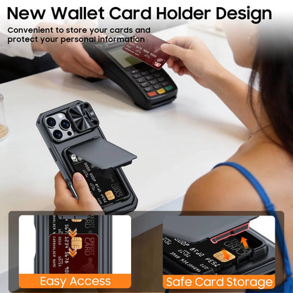 WEFOR for iPhone 18 17 16 15 Pro Max Wallet Card Holder 3-4 Cards Kickstand Slide Camera Cover Wrist Strap Rugged Shockproof