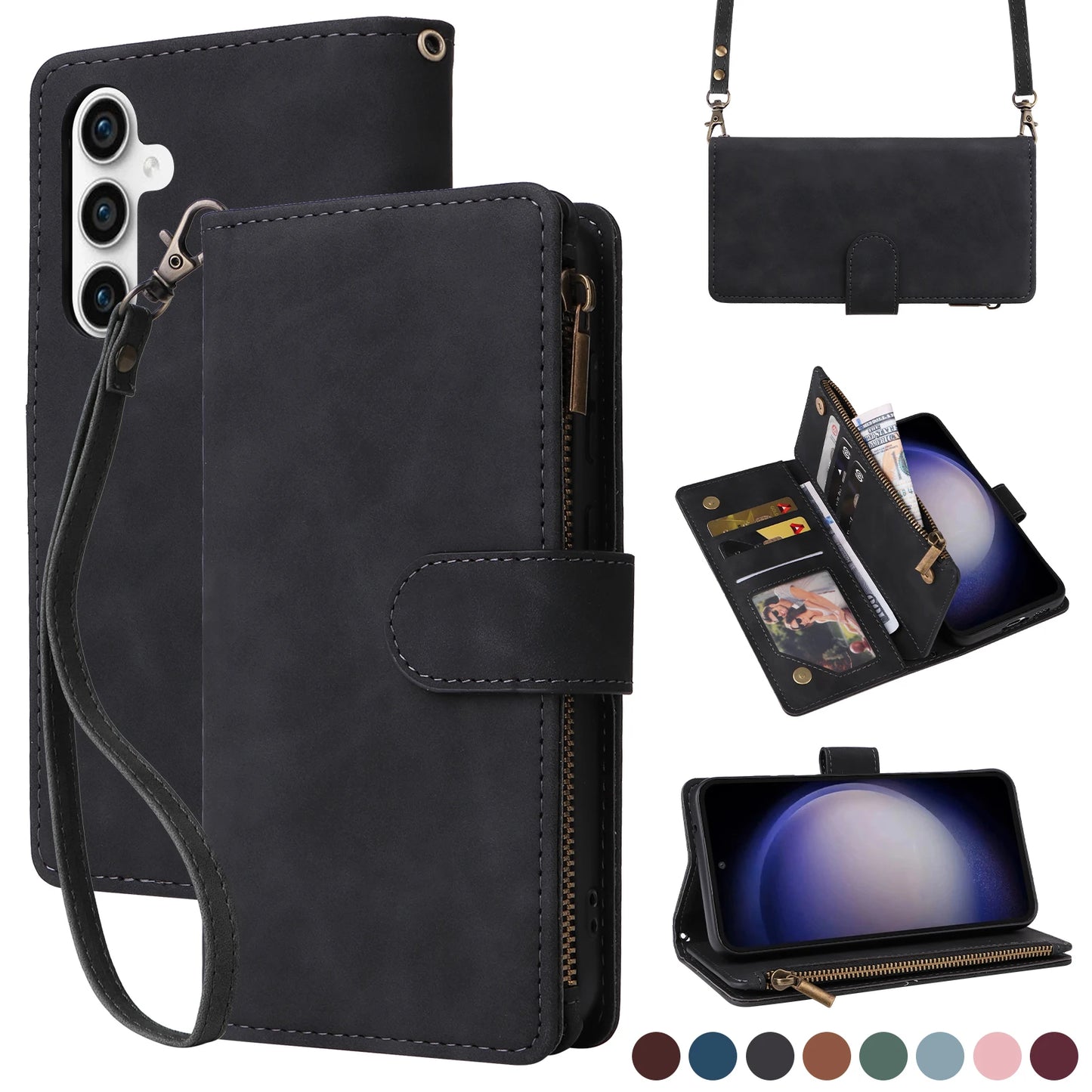 Zipper Crossbody Wallet Leather Case For Samsung Galaxy A56 A36 A26 A16 A06 A55 A35 A25 A07 A17 Flip Cover Multi-Functional Bags