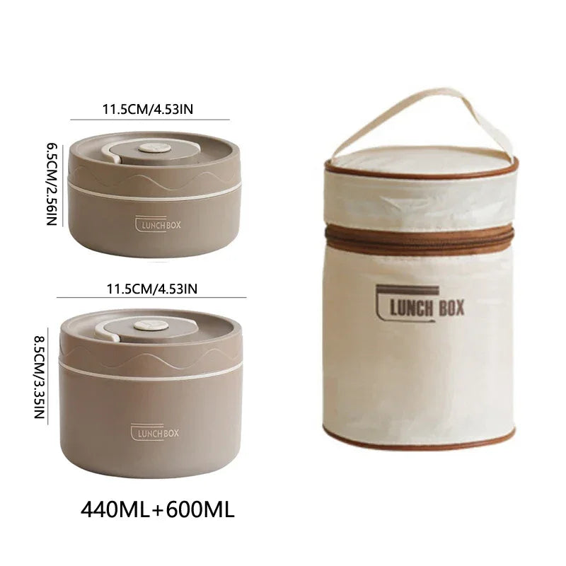 304 Stainless Steel Insulated Double-Layer Lunch Box with Bag