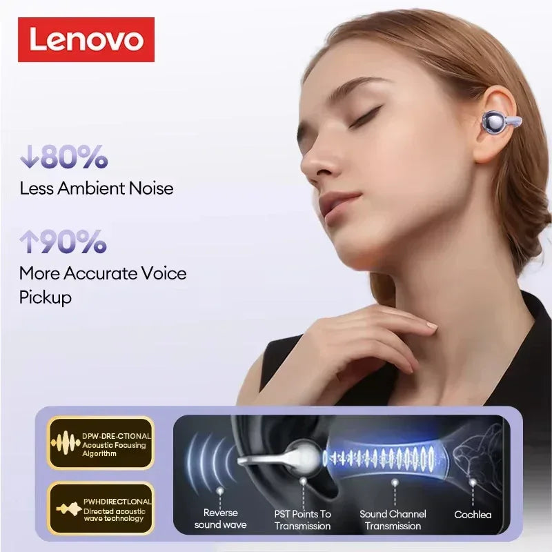 Lenovo LE302 Wireless Bluetooth 6.0 Headset Long Battery Life Sports Ear Clip Earphones HIFI Stereo Noise Cancelling Headphones - Urbizia