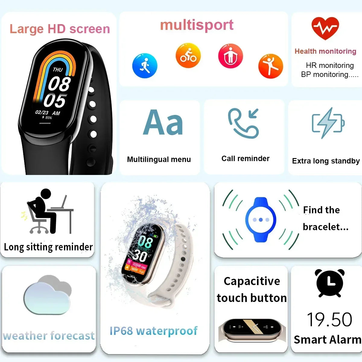 New Full touch SmartWatch Men Women Monitoring Bluetooth - Urbizia