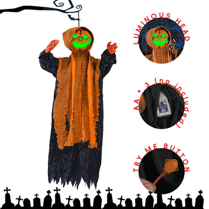 Halloween Pumpkin Ghost Decoration – Swinging, Glowing, and Sound-Activated Prop