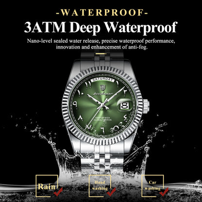 POEDAGAR Top Trendy Man Clock Stainless Steel Waterproof Business Men Watch Date Week Quartz Creative Men's Watches Reloj Hombre