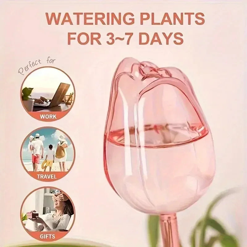 Pink tulip plant watering balls, suitable for indoor and outdoor plants, automatic plant drippers, and automatic watering - Urbizia