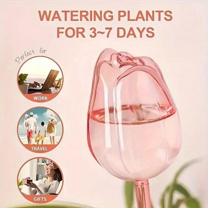 Pink tulip plant watering balls, suitable for indoor and outdoor plants, automatic plant drippers, and automatic watering - Urbizia