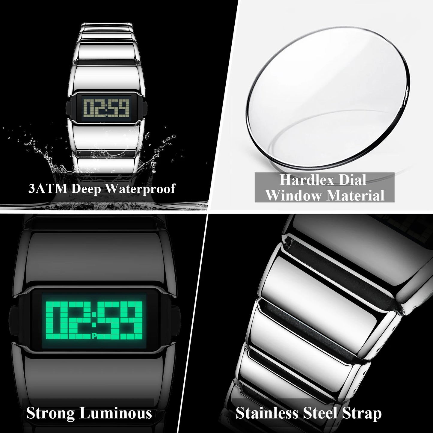 POEDAGAR Fashion LED Men Watch Waterproof Week Date Alarm Digital Man Clock Stainless Steel Electronic Sport Men's Watches Reloj