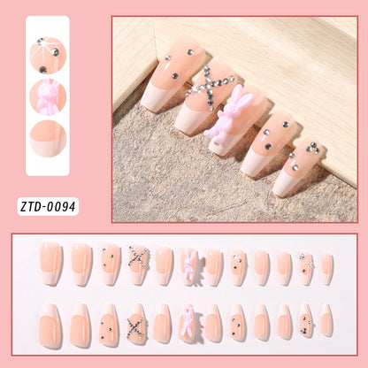 24Pcs Black Glossy Halloween Almond Fake Nails – Gradient French Press-on Nails with Rose, Heart & Skull Designs