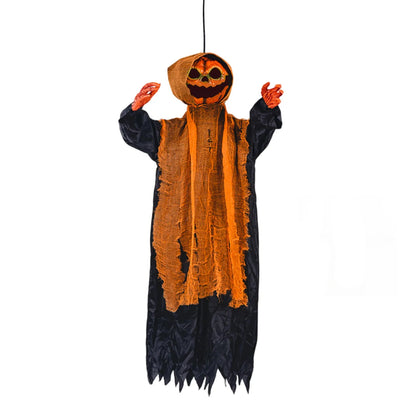Halloween Pumpkin Ghost Decoration – Swinging, Glowing, and Sound-Activated Prop