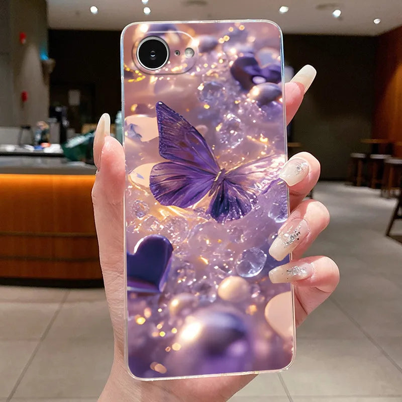 For iPhone 16e Case Clear Luxury Fashion Butterfly Flowers Soft TPU Silicone Jelly Back Cover for Apple iPhone 16e Phone Case