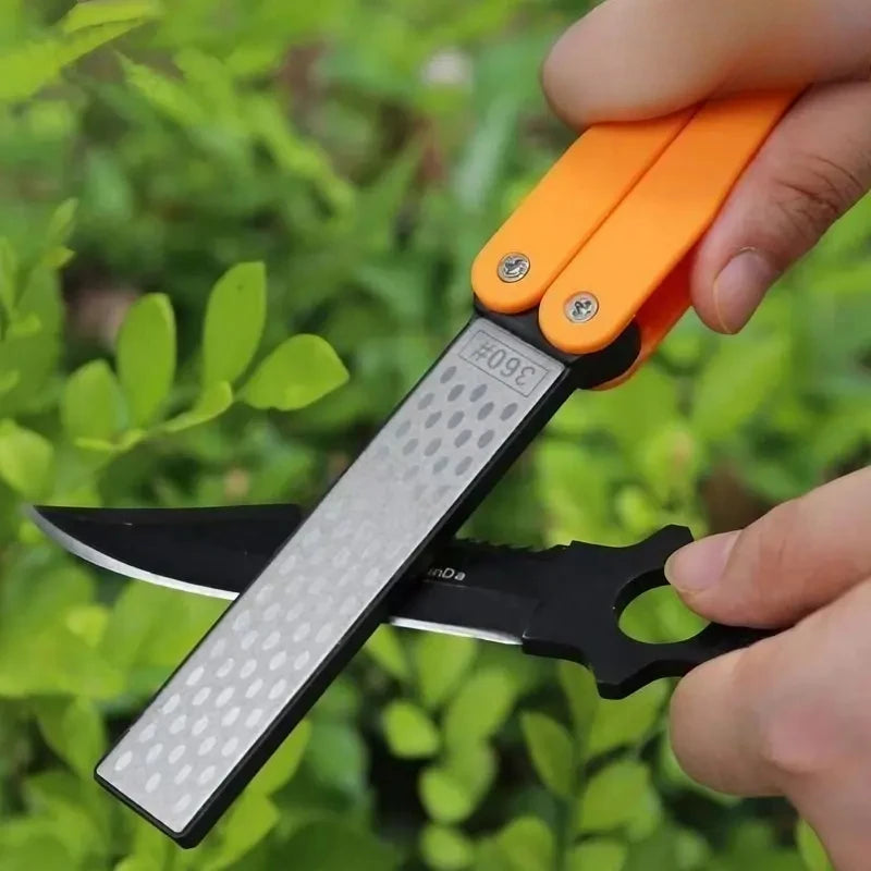 Portable Folding Pocket Knife Sharpener, Double Sided Diamond Sharpening Stone, Outdoor Use, 1Pc