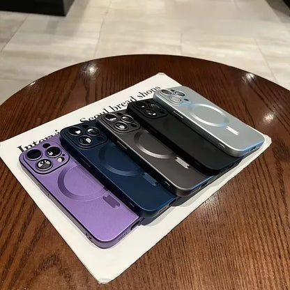 Magnetic Luxury Matte For Magsafe Wireless Charging Case For iPhone 16e 15 14 13 12 17 Pro Max Glass Lens Protection Soft Cover