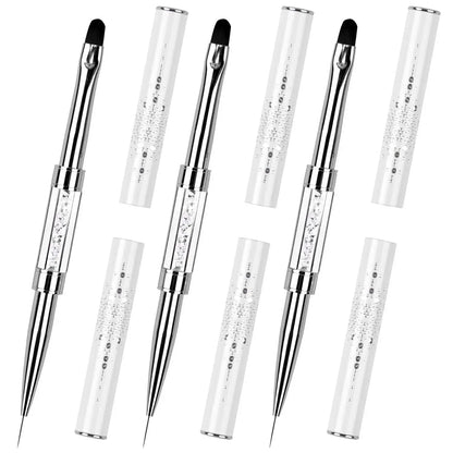 Pro Dual-Ended Builder Gel Nail Art Brush Rhinestone Handle for Painting French Tip Nail Brush Polish Gel Liner Manicure Tools