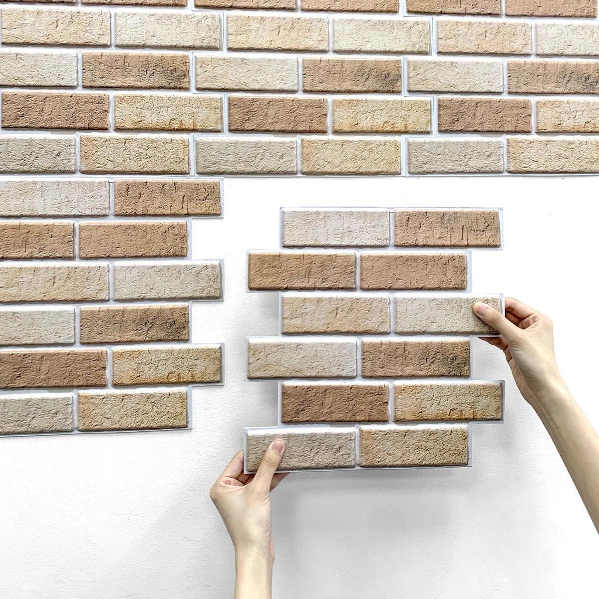 3D Wall Sticker Self-adhesive Faux Brick Wall Panel Peel and Stick Tile Backsplash for Kitchen Bedroom Waterproof Tile Sticker - Urbizia