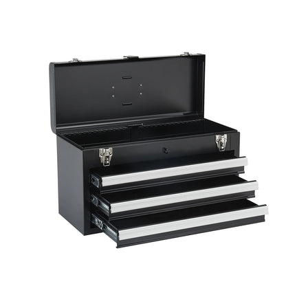 SucceBuy 20in 3-Drawer Metal Tool Box Black/Red Tool Chest with EVA Liners Multifunction Tool Organizer for Garage & Workshop