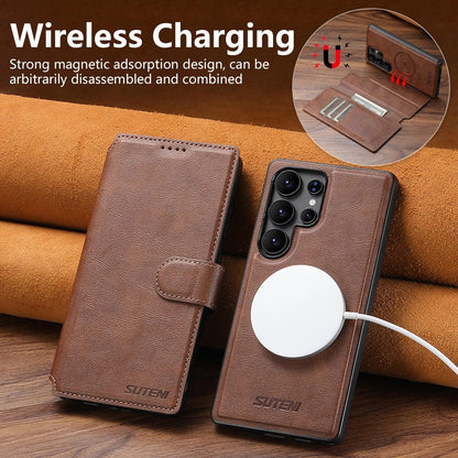 SUTENI PU Leather Wireless Charging Card Holder Stand Wallet Magnetic Flip Cover Phone Case For Samsung Galaxy S25 Ultra S24 S23