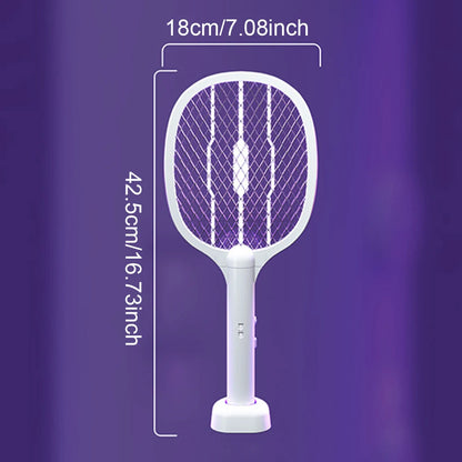 Handheld Electric Fly Swatter 3000V Bug Zapper Racket 2 in 1 Fly Swatter with USB Rechargeable Mosquito Killer Lamp Pest Control