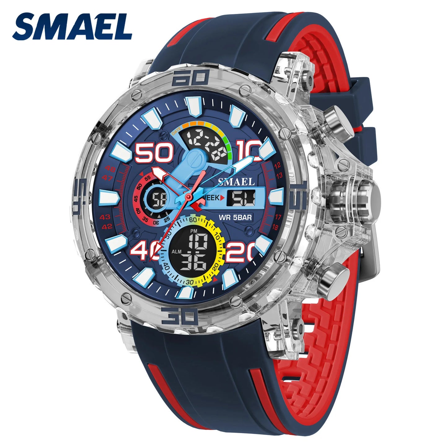 SMAEL 8136 50M Waterproof Military Watch for Men - LED Backlight Alarm Chronograph Stopwatch Shockproof Outdoor