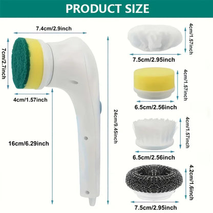 Automatic Cleaning Brush – Sponge Material, Powerful Stain Removal, Multiple Brush Heads, Handle