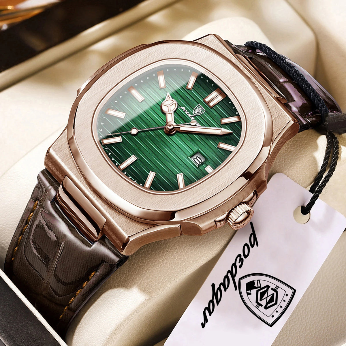 POEDAGAR Business Men's Watch Date Waterproof Luminous Luxury Men Clock High Quality Leather Quartz Square Watches For Man Reloj