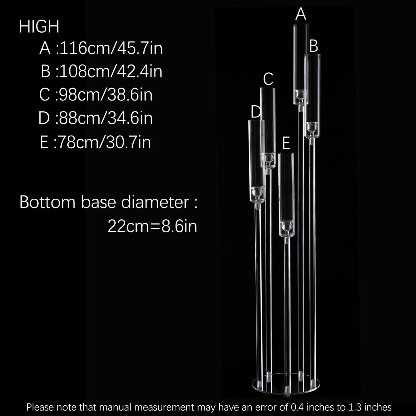 Clear Acrylic Floor Candelabra 5 Arm Tall Candlestick Holder for Wedding Table Centerpiece Ceremony Party Home Decoration 10PCS